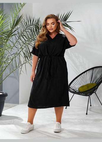 Черное повседневный, кэжуал женское платье с кулиской Style Point однотонное