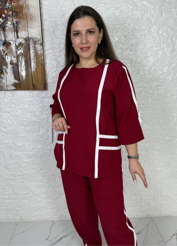 Класичний костюм двійка з декоративними стрічками: кофта з рукавами 3/4 + штани Україна (322581901)