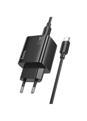 Зарядний пристрій із швидкою зарядкою 30W та кабелем Type-C to Type-C N56 |2Type-C/2USB| Чорний Hoco (337351625)
