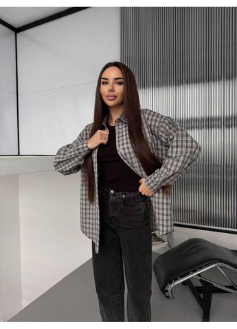 Серая повседневный, кэжуал рубашка в клетку No Brand с длинным рукавом