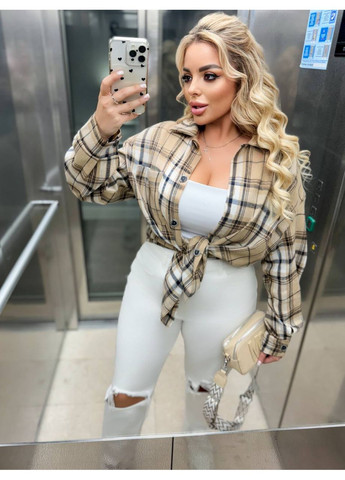 Бежевая повседневный, кэжуал рубашка в клетку Україна с длинным рукавом