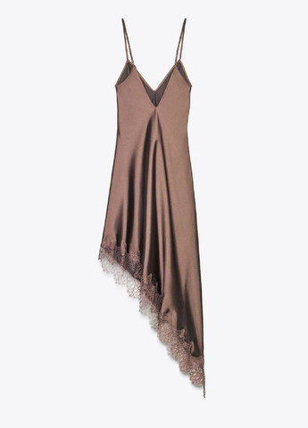 Коричневое платье Zara однотонное