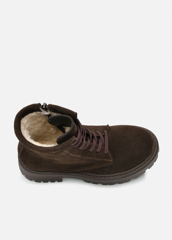 Зимние короткие зимние замшевые ботинки темно-коричневые на шнуровке с боковой молнией и высокой подошвой (отшив 3 дня) берцы Paradize из натуральной замши