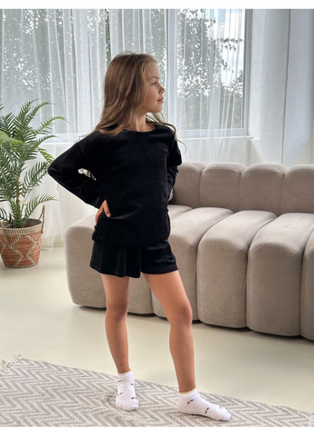 Чорна зимня дитяча велюрова піжама "3 в 1" для дівчинки (шорти, штани і лонгслів), леопард, 140 футболка + шорти + брюки No Brand