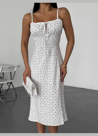 Білий повсякденний сукня жіноча - з принтом, довжина міді JUGO з квітковим принтом