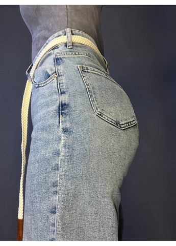 Джинсы женские 9153 palazzo jeans широкие стрейчевые завышенная талия палаццо ремень косичка голубые Dicesil - (322019907)