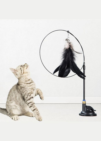 Вудка-дражнилка на присосці з пір'ям і дзвіночком для кішок чорна No Brand (337169213)