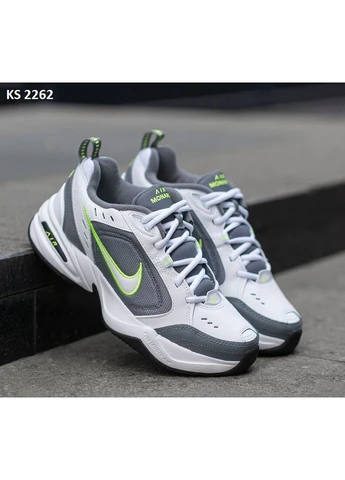 Серые демисезонные кроссовки мужские nike air monarch iv white light green найк аир монарх No Brand