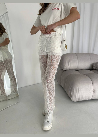 Женские стильные летние легкие белые брюки с кружевом No Brand штани (284722715)
