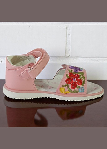 Розовые ортопедические босоножки открытые для девочки сандалии на липучках Сказка со стразами, с вышивкой