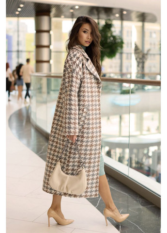 Комбіноване демісезонне Пальто гусяча лапка. Сірий з бежевим Seventeen