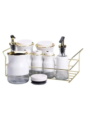 Набор для специй на подставке с бутылками для масла и уксуса 8 предметов Белый Jooki (358705536)
