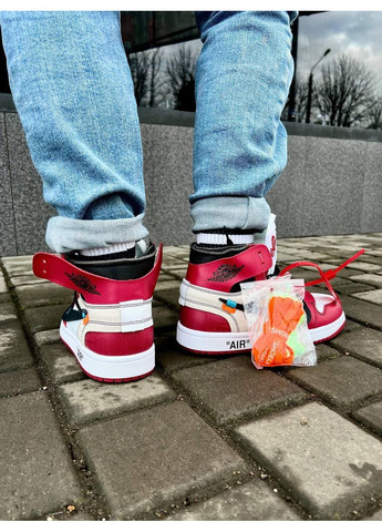 КРОССОВКИ ЖЕНСКИЕ NIKE AIR JORDAN 1 OFF-WHITE RED НАЙК АИР ДЖОРДАН No Brand белые демисезоны (368887898)