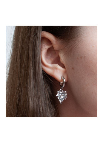 Сережки в стилі рідкого металу пара з двох з кристаликами в вигляді сердечка сріблясті вінтажні y2k кокетт для дівчини fairycore No Brand (365807160)