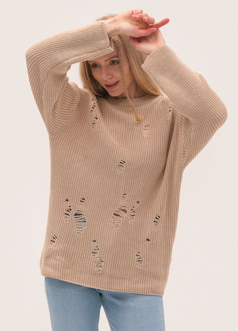 Бежевый женский есо-свитер с дырками SVTR