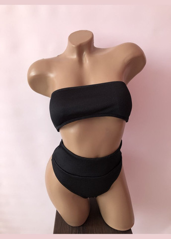 Черный демисезонный женский купальник в рубчик бандо (арт.60237) No Brand