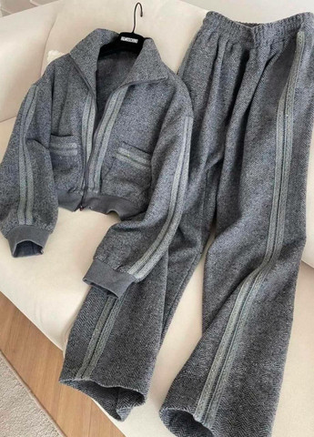 Базовый повседневный демисезонный оверсайз костюм двойка с лампасами: кофта на молнии + брюки Allthings (361444637)