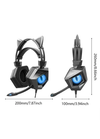Наушники игровые с микрофоном RGB подсвекой и ушками. Геймерские наушники черные. No Brand (379049248)