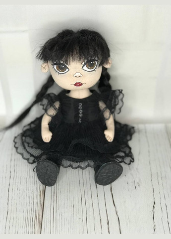 Авторська текстильна лялька для дівчаток ручної роботи інтер`єрна Wednesday Addams Венздей 24см No Brand (337348965)