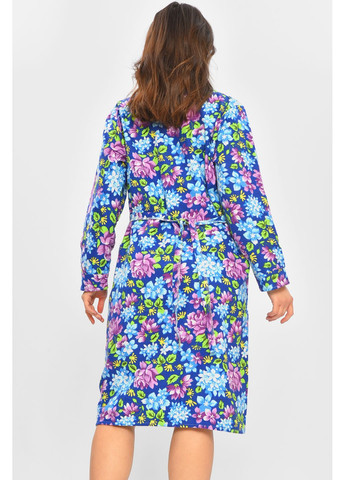 Халат женский байковый батальный синего цвета с цветочным принтом Let's Shop (364846382)