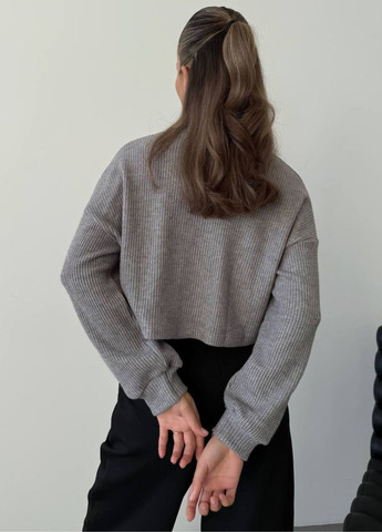 Сірий демісезонний повсякденний вкорочений светр на блискавці з коміром стійкою Tik-Tak