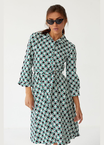 Зелена ділова сукня міді на гудзиках під поясок hot fashion - зелений колір, s (sku_232142) No Brand з абстрактним візерунком