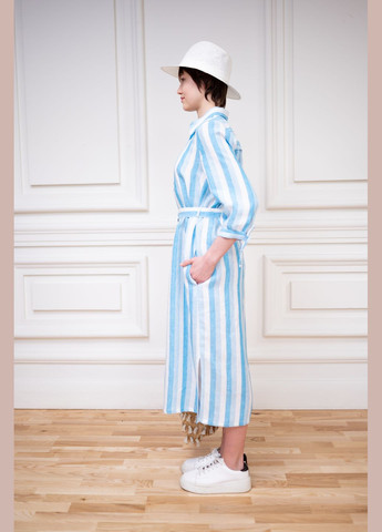 Голубое льняное платье в голубую полоску в морском стиле гвен Dolcedonna