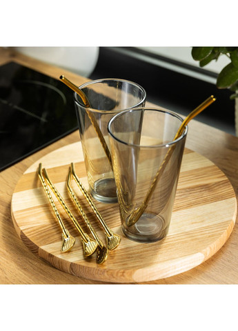 Набір багаторазових ложок-трубочок 6 шт для напоїв 19,5 см з щіткою Золотистий HP-20-56 Yiwu (367842985)