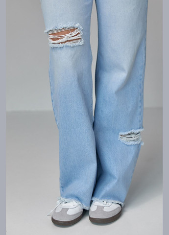 Женские джинсы с рваными элементами - голубой Lurex - (282957592)