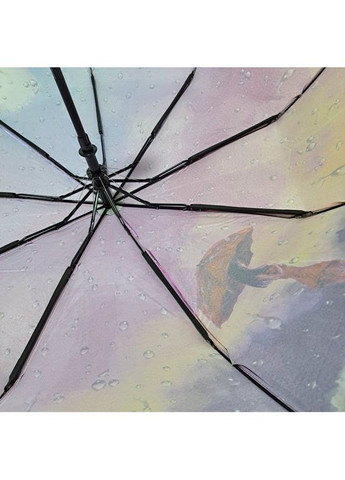Бузкова парасолька автомат frei regen №9072 жіноча на 9 спиць сатиновий купол з принтом дощ з кішкою бузковий середня система антивітер (301422801)