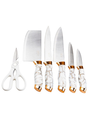 Набор кухонных ножей на подставке с точилом Kitchen Knives 6 предметов, белый Without (293170791)