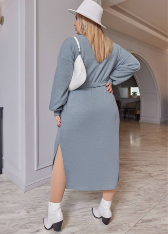 Оливковое повседневный платье свободного кроя с поясом платье-свитер No Brand однотонное
