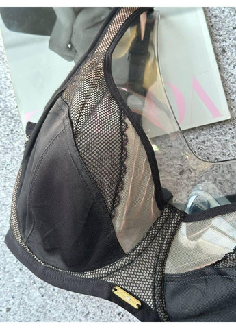 Чёрный комфортный бюстгальтер больших размеров мягкие чашки без поролона черно-бежевый Lanny Mode