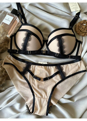 Бежевый черно-бежевое кружевное женское нижнее бельё Weiyesi
