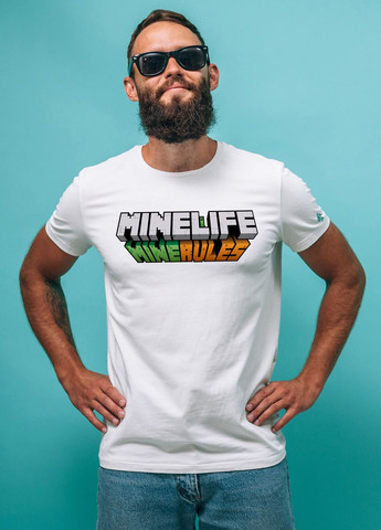Белая футболка. Авторский принт. Mine Life Mine Rules. Моя Жизнь, Мои Правила. Фанарт игры Minecraft от Art Forest (292632479)