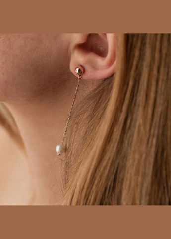 Серьги - пусеты Жемчужина на цепочке в красном золоте с08291 Oniks (264024376)