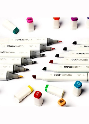 Набір маркерів двосторонні спиртові 60 шт Smooth для скетчінгу+Підставка для маркерів блакитна Touch (369802716)