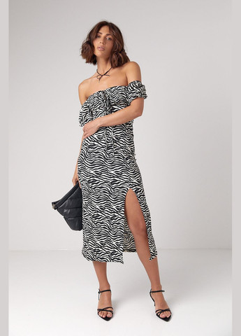 Чорна кежуал силуетна сукня з відкритими плечима з візерунком під зебру 1419 Lurex