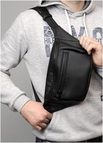 Сумка на пояс через плече чоловіча з екошкіри середня Чорний 35098 Sambag (333299959)