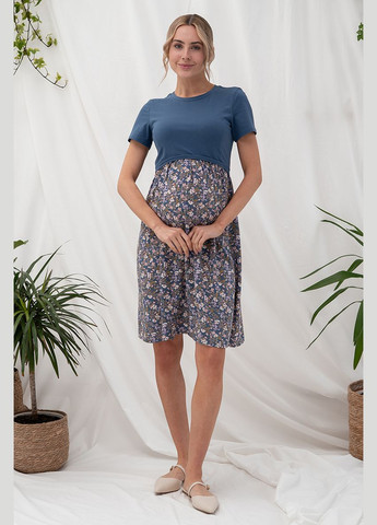 Синее синее платье для беременных и кормящих с секретом кормления Юла мама