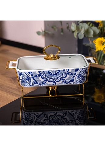 Мармит керамический со стеклянной крышкой 38х18.5х15.5 см на металлической подставке 1 л SA1107-S Yiwu (351431262)