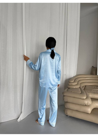 Блакитна всесезон жіноча піжама у блакитному кольорі сорочка + брюки No Brand