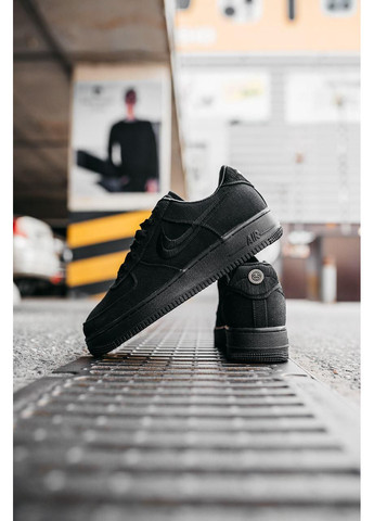 Чорні Осінні кросівки чоловічі nike air force 1 black x stussy найк аір форс 1 преміум No Brand