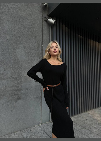 Черное женское теплое ангоровое платье длинное с распоркой черное You Best