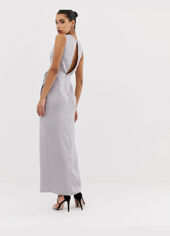 Серое платье макси атласное серое с жемчугом. Asos