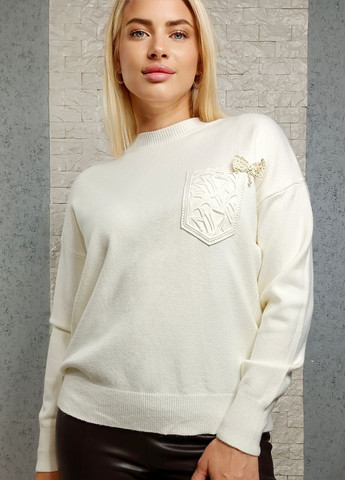 Білий зимовий светр джемпер OOTD з аплікацією