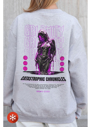 Чорний жіночий утеплений оверсайз світшот на флісі з принтом calomity gray Without малюнок (372520044)