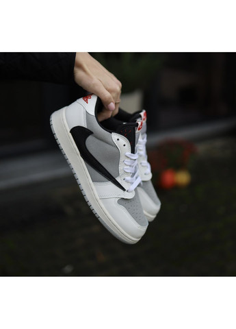 Серые демисезонные кроссовки мужские nike travis scott x fragment x air jordan 1 low grey white black найк тревис скот No Brand