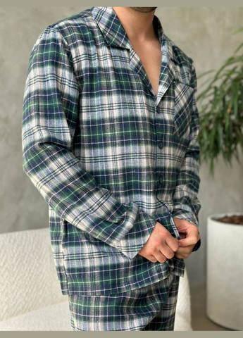 Чоловіча піжама в клітинку сіро-зеленого кольору No Brand (322168604)