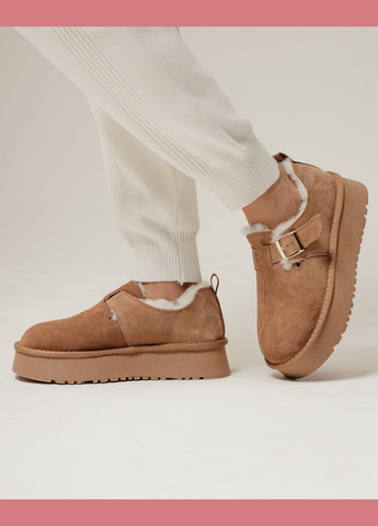 Уггі короткі із пряжкою світло-коричневі замша хутро Prima d'Arte (304428138)